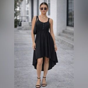 Chai Black High Low Midi Dress Open Back Tie Straps Size S